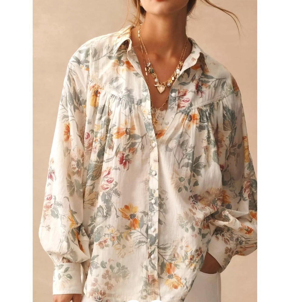 NWT ANTHROPOLOGY Pilcro Batwing Yoke Blouse Size US LP